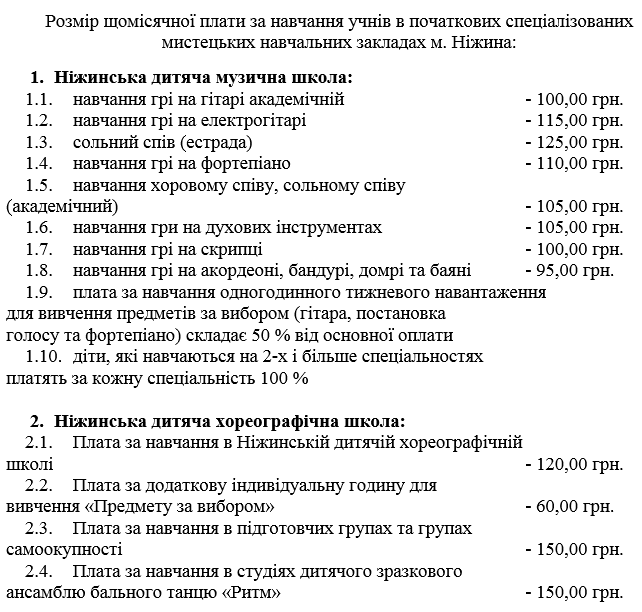 мистецькі школи, плата, навчання, музична школа, хореографічна школа